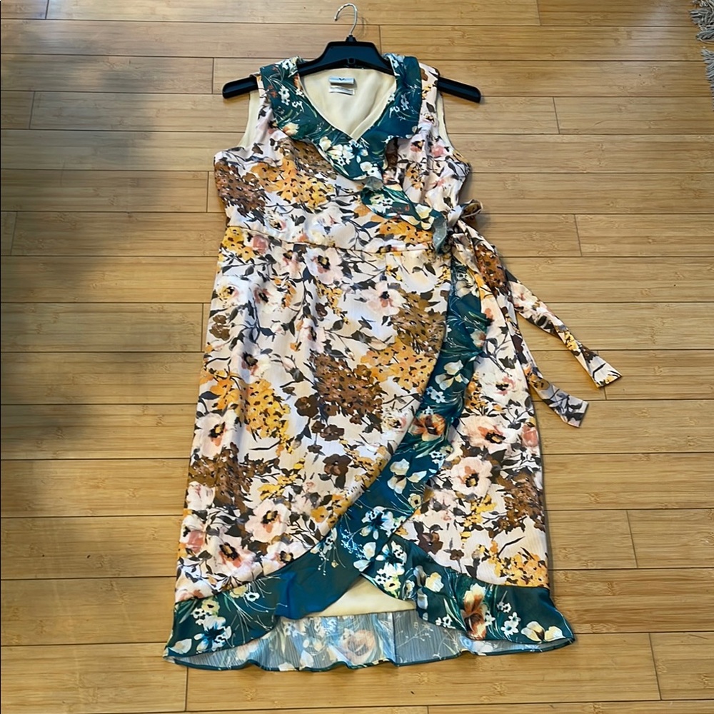 Floral Sleeveless Wrap Ruffle Lined Dress Women Anthropologie Vone Medium